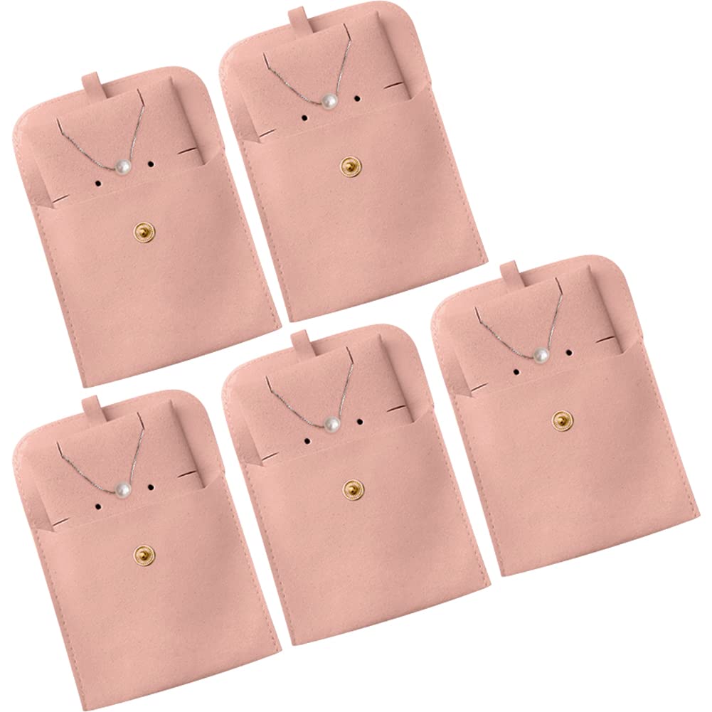 WAYUTO 5 Pack Snap Button Jewelry Pouches Jewelry Storage Bag Jewelry Pouch with Insert Jewelry Gift Bag Jewelry Travel Organizer for Women Girls Pink