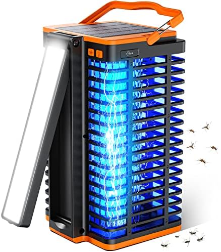 Solar Bug Zapper for Outdoor Indoor, Electric Mosquito Zapper with Reading Lamp, 4200V High Powered Mosquito Killer Insect Fly Trap Equipped 4000mAh Rechargeable Battery for Home, Patio, Camping