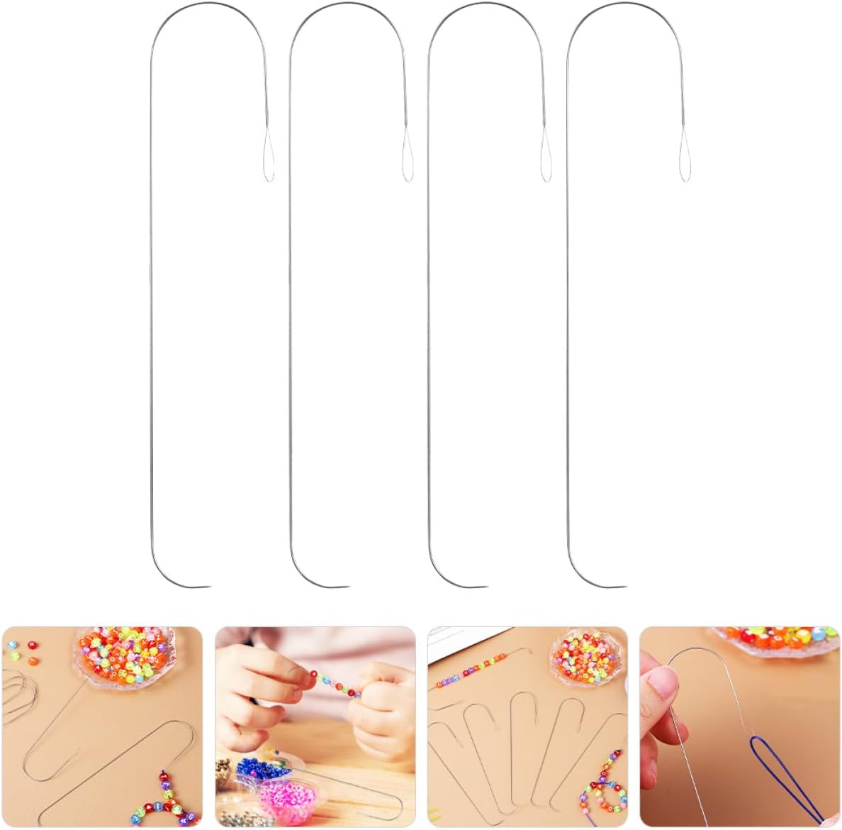 GARVALON 4pcs Curved Beading Needles Threading Tools for Jewelry Making DIY Beads Crafts Stitching Needles Metal Eye for Bracelet Making and Yarn Knitting