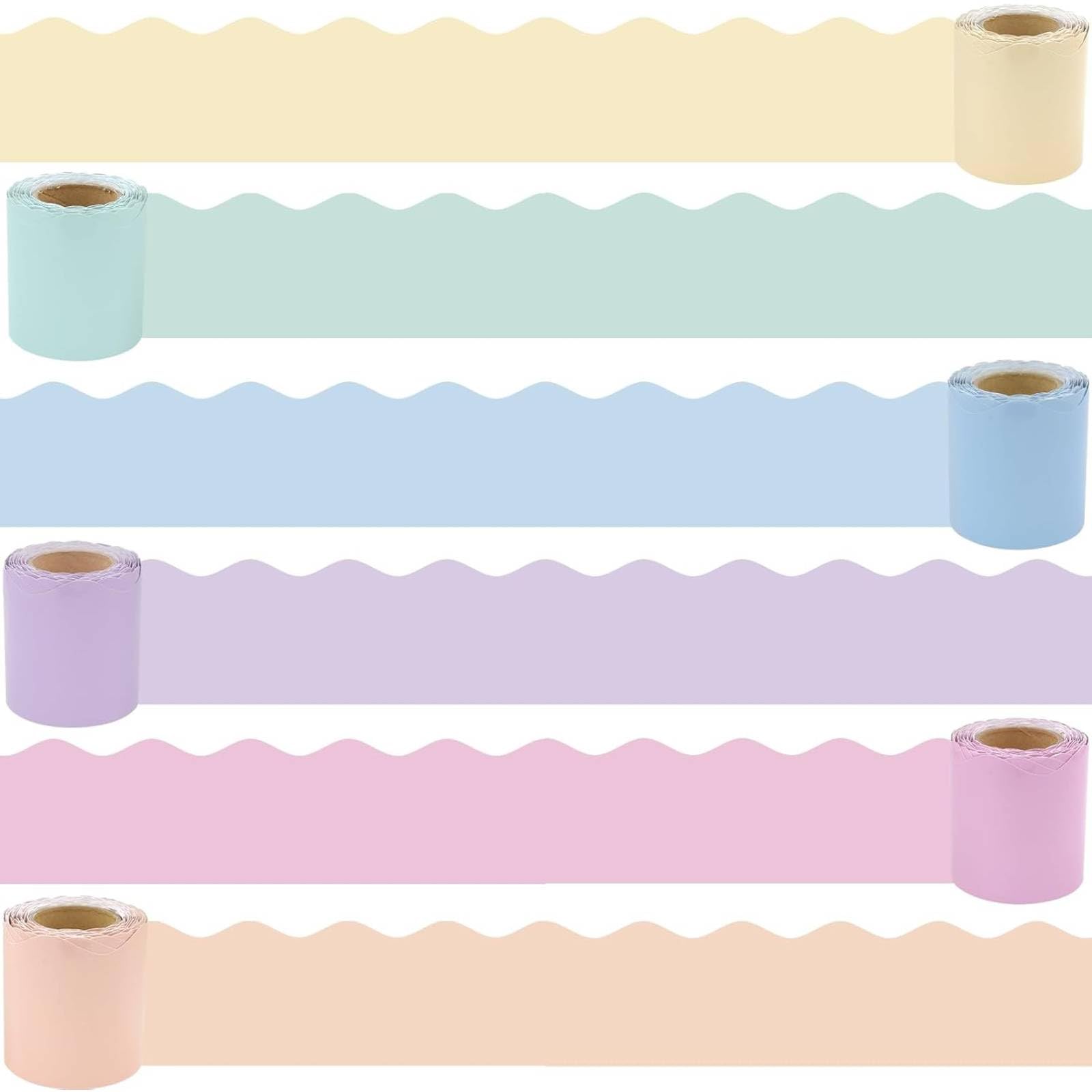 Kockuu 216ft Bulletin Board Borders, 6 Rolls Pastel Classroom Display Borders Waterproof Scalloped Border Trim for School Home Chalkboard Wall Door Decoration