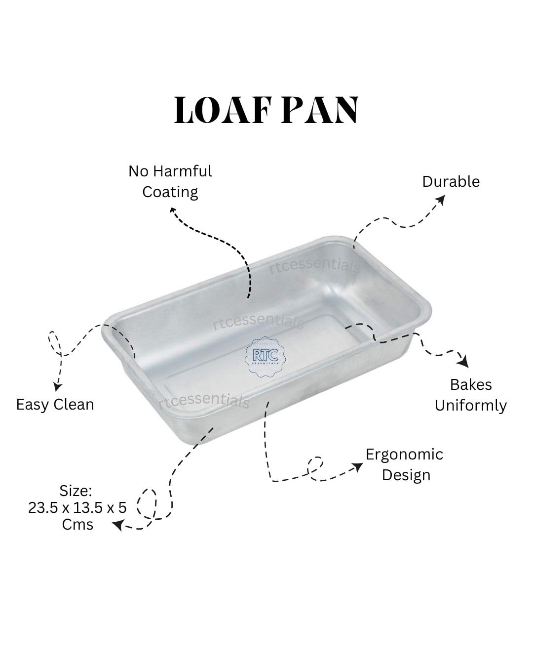 RTC Essentials Aluminium Loaf Pan for Baking Bread and Cake | Heavy-Duty, Rust-Resistant, Lightweight Bread Tin | 23.5 x 13.5 x 5 cm Baking Pan for Oven and Kitchen Use 3