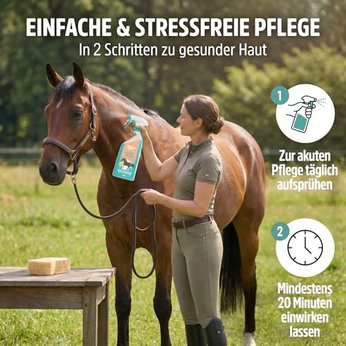 Green Hero Pferdepflege gegen Juckreiz durch Milben & Sommerekzem - 100% natürliches Pflegespray für Pferde - unterstützt den Regenerationsprozess der Haut bei Räude, Hefepilzen & Reizungen, 500 ml