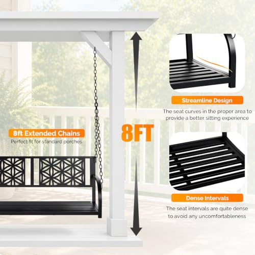 Image of VINGLI Heavy Duty Metal Porch Swing, 550 LBS Outdoor Swing Bench, Floral
