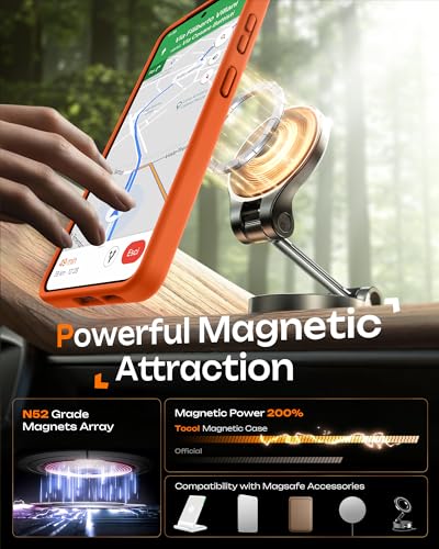 Image of TOCOL for Samsung Galaxy S26 Case, Compatible with Magsafe, Full Camera Protection, Built-in Magnetic Ring, Drop Protection, Translucent Matte Phone Case for S26 6.3 inch (Orange)