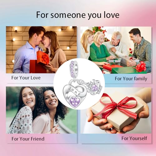 Image of Birthstone Charm 925 Sterling Silver Charms fits Bracelets and Necklace Pendant Bead Happy Birthday Charms Jewelry Present for Women Family Friends