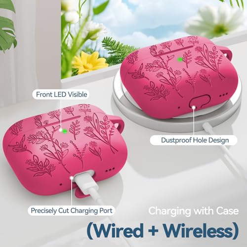 Image of for AirPods Pro 2 Case, Ekoonpft Silicone AirPod Pro Cases with 3-in-1 Cleaning Kit & Keychain, Flower Engraved Cover for Apple AirPods Pro 2nd /1st Generation, Shockproof & Anti-Scratch