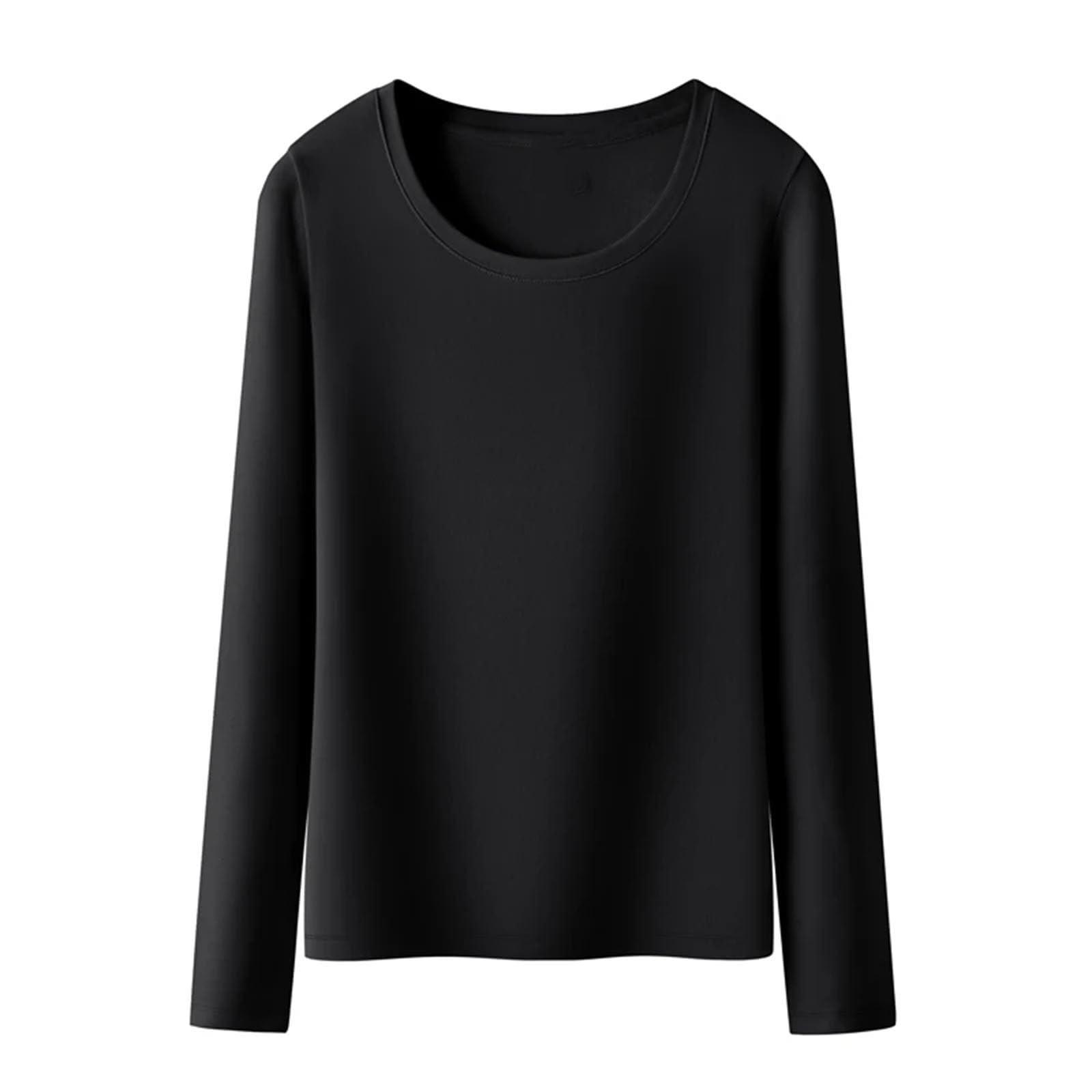 Camiseta de algodón suave para mujer, cuello redondo, color liso, camisetas de manga larga