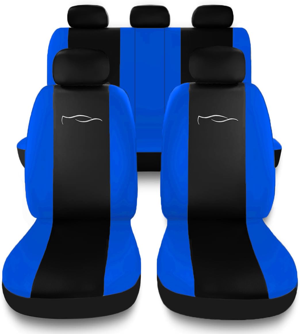 Susy Shop Set Coprisedili Per Auto Universali Con Schienale Posteriore Con 2 Zip, Fodere Auto Airbag Compatibili (Nero/Blu Royal)