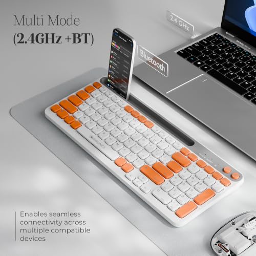 Image of Zebronics Keypad X3 Wireless Keyboard, 102 Keys, 12 Multimedia Keys, 2.4GHz + BT, UV Coated Keycaps, Mobile & Tablet Holder, ₹ Rupee Key, Retractable Stand, USB Nano Receiver (Dawn Orange)