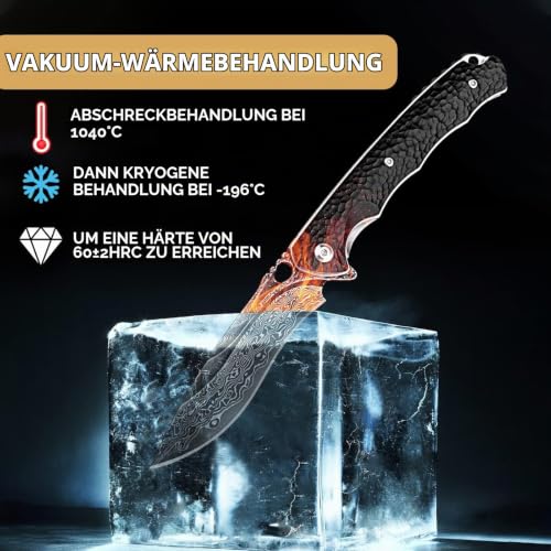 Freelander Damast Taschenmesser, Klappmesser Outdoor mit VG10 Damaststahl – Ansicht 3