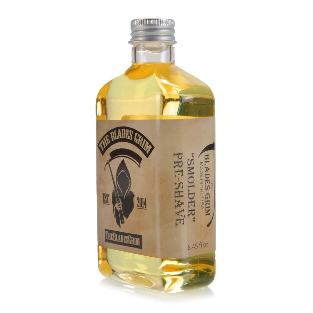 The Blades Grim – Pre-Shave Oil, Handmade in the USA (Smolder, 8.45oz)