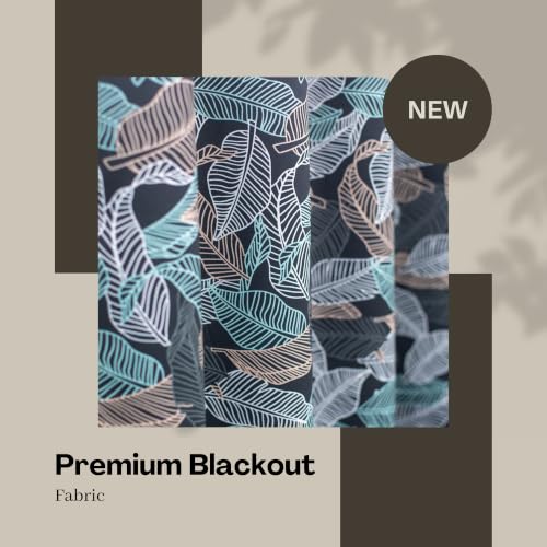 Image of Leaf Printed True Blackout Semi Long Door Curtains 8 Feet Set of 1 | Heavy Room Darkening Thermal Insulated Eyelet Parda for Living Room & Bedroom | Curtains with Tie Back (121x243cm, Black)