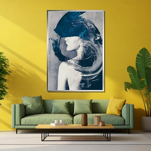 Impression murale moderne encre bleue salon affiche femme 60x90 - 4