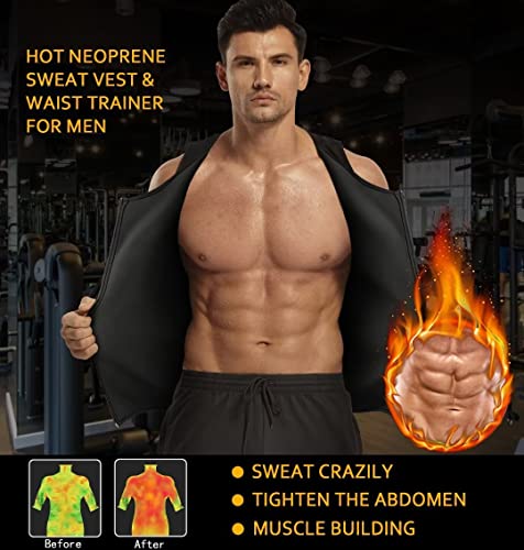 Hoplynn Sauna Suit For Men With Waist Trainer,Neoprene Hot Sweat Vest Zipper Body Shaper With Adjustable Sweat Belt Workout Tank Top Black X-Large #TOP1