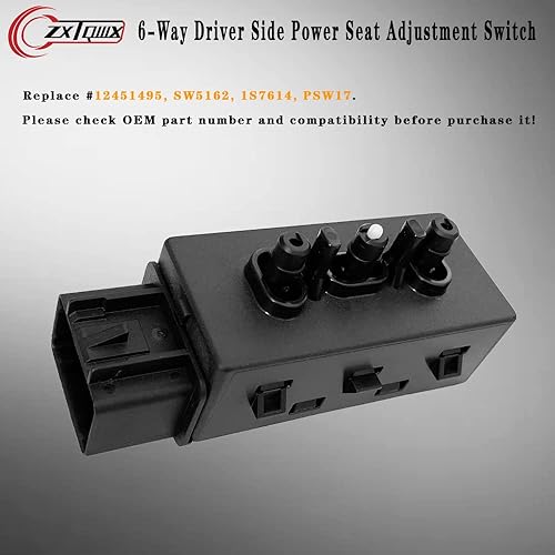 Miniatura 3 de 12451495 Interruptor de ajuste de asiento eléctrico de 6 vías para el lado del conductor compatible con Chevy Impala Gmc Sierra Cadillac Escalade