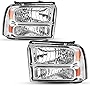 AUTOSAVER88 Headlight Assembly Compatible with 05 06 07 Ford F250 F350 F450 F550 Super Duty/05 Ford Excursion Headlight Assembly OE Projector Headlamp Chrome Housing Clear Lens