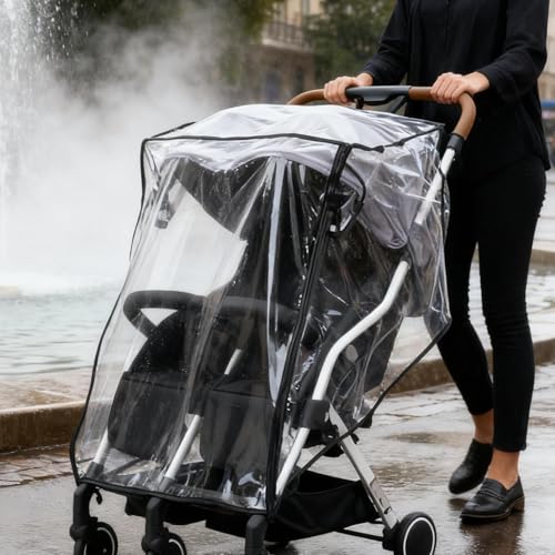 Protection pluie pour poussette double transparente et respirante