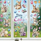 YIHELU Fensterbilder Ostern frühlingsdeko, 56 Pcs fensterbilder frühling, osterdeko fenster Wiederverwendbar Selbstklebend, Fensterdeko mit Ostereier Hasen Küken (Osterdeko-CC)