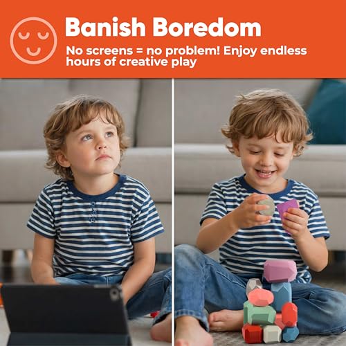 Image of BUNMO Wooden Blocks 40 pcs, Non-Toxic Toddler Toys | Perfect as Sensory Table Stacking Rocks | Toddler Montessori Toys for Screen-Free, Hands-On Fun | Wood Blocks or Stacking Stones for Building