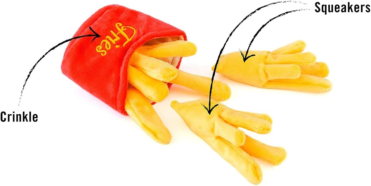 P.L.A.Y. PET LIFESTYLE AND YOU P.L.A.Y. Cute Plush Dog Toys - Fast Food Themed Durable Squeaker Chew Toys, Great for Puppies & Small Dogs - Machine Washable, Recycled Materials (5 Piece Set, X-Small)