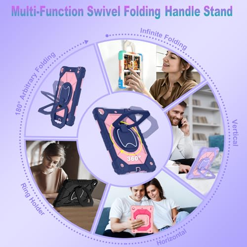 Image of Auizotl Case for iPad 9th /8th /7th Generation 10.2 Inch iPad Case 9th Generation with Screen Protector /Rotate Stand /Pen Holder, Heavy Duty Shockproof i Pad 9th /8th /7th Case,Navy Rose