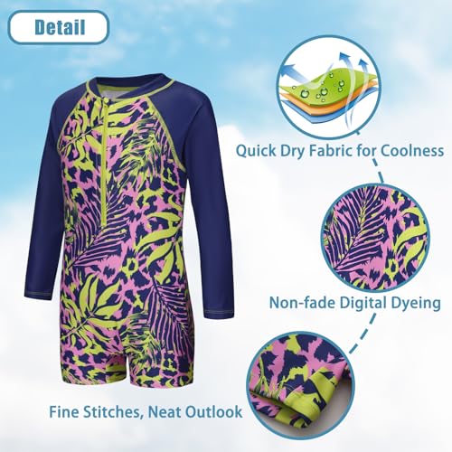 Image of Girls One Piece Rash Guard Swimsuits for Girl Long Sleeve Bathing Suits with UPF 50+ Sun Proctection Sunsuits 3-16 Years