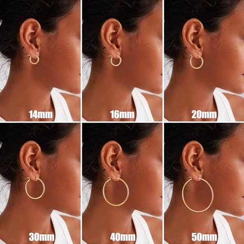 Gacimy 14K Gold Plated Hoop Earrings for Women, 14K Gold Plated Hoops with 925 Sterling Silvertone Post, Yellow Color 40mm Medium Earrings for Women - Image 6
