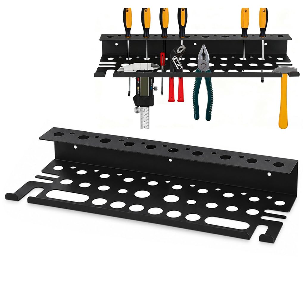 Serplex® Metal Screwdriver Organizer, 15.75inch Utility Wall Mount Tool Organizer for Screwdrivers Pliers Holder with 35 Holes, Hand Tool Storage Rack for Workbench, Garage, Warehouse-Black-image-13