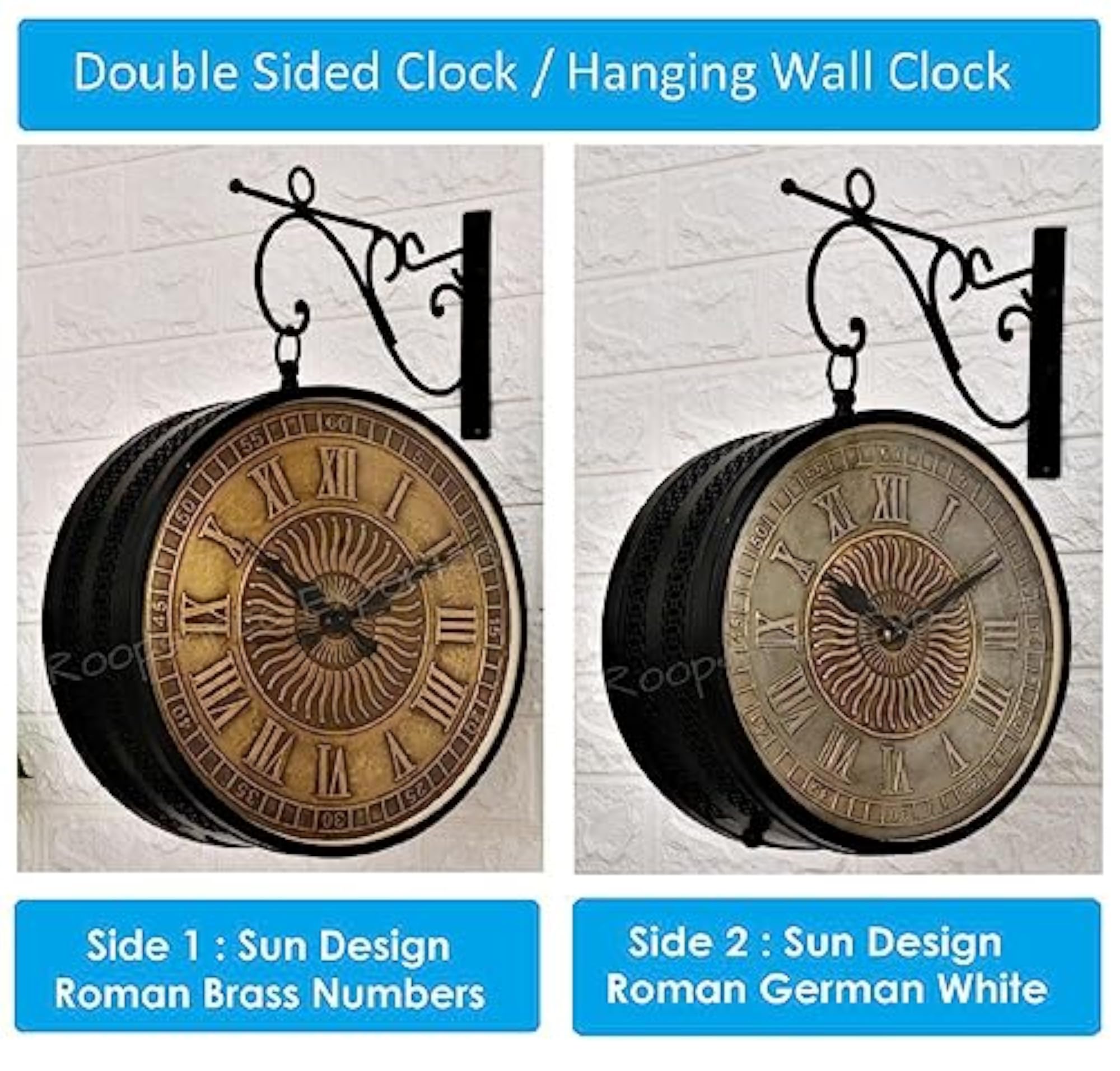 Black & Brass Double Analog Sided Wall Clock