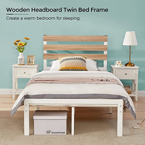 GreenForest Twin Bed Frame with Wooden Headboard Platform Bed with