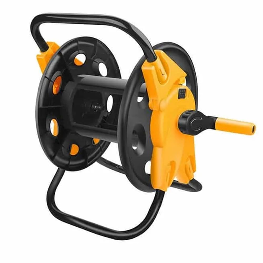 Portable Hose Reel, Manual Winder for 1/2-Inch x 45M Garden Hose, Heavy-Duty Frame with Folding Handle Design for Easy Storage, Outdoor Watering & Cleaning Use