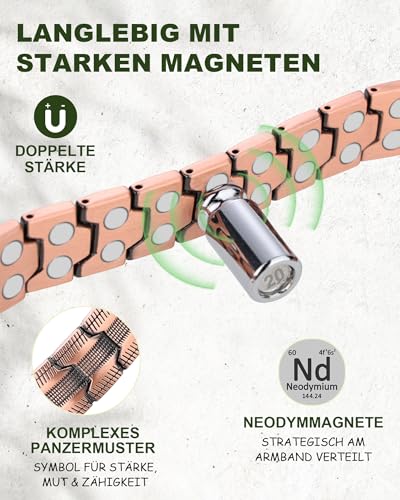 MagEnergy Kupferarmband für Männer, 99,99% reines Kupfer, doppelt starke Magnete, Magnetarmband mit Schmetterlingsverschluss, längenverstellbar inkl. Größenanpassungswerkzeug (Kupfer)