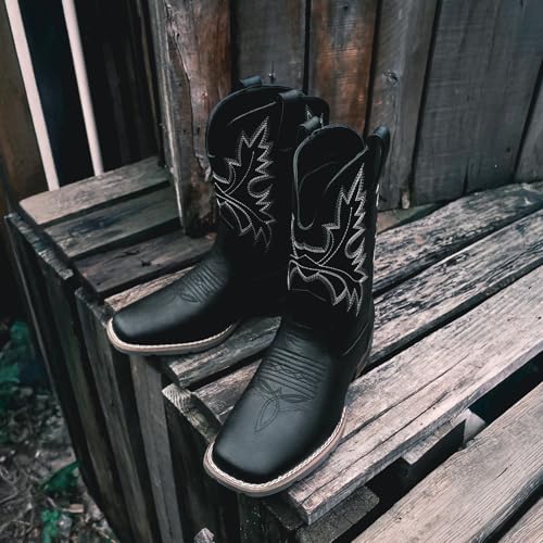 Image of Lumeheel Cowboy Boots for Men - Western Men's Boots with Classic Embroidered, Slip on Square Toe Boots, Slip Resistant Country Boots Chunky Heel Ankle, Durable Short Boots for Spring Fall