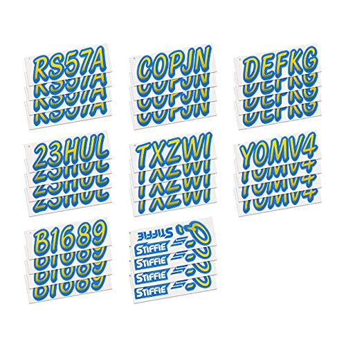 Image of STIFFIE Whipline Yellow /Blue 3 inch Boat & PWC Registration Decals • Numbers Letters Stickers
