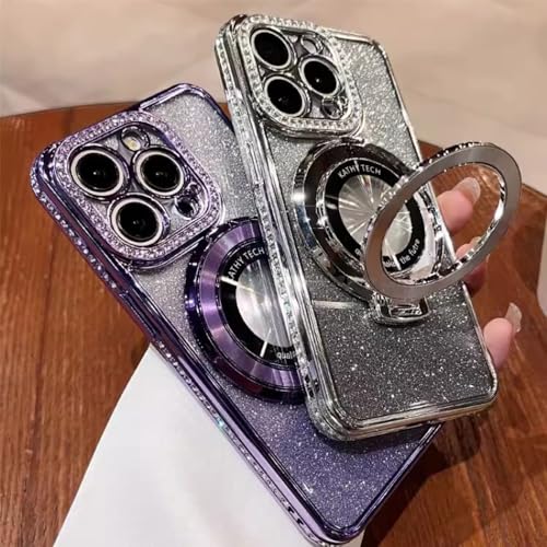Coque magnétique pour iPhone 14 antichoc compatible MagSafe violette avec support intégré