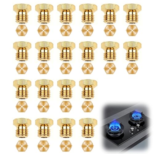 20 Pièces Gicleur Gaz Butane Universel pour Cuisiniere Gaz,Ensembles de Buses Laiton,Injecteur Gaz Bouteille et Gaz de Ville Remplacement,...