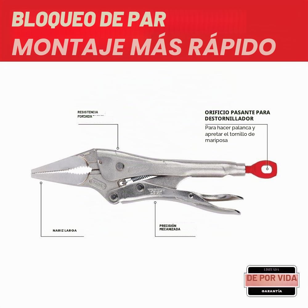 Milwaukee 48223509 - Alicates de bloqueo de punta larga de 9 pulgadas, color plateado