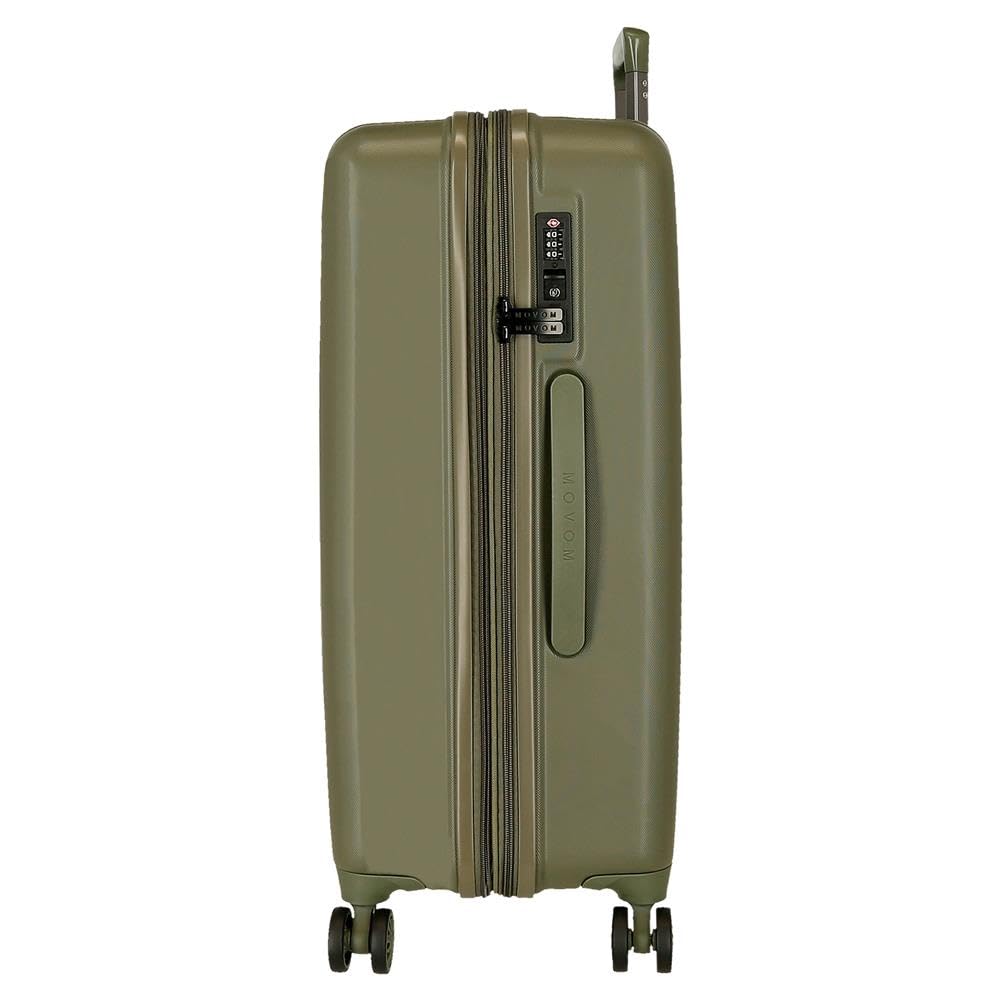 Movom Wood Walizka kabinowa, średnie, duże i zestawy, sztywne ABS zamknięcie TSA, 4 podwójne koła wysuwany bagaż podręczny Joumma Bags, khaki, 52x75x33 cm, Duża walizka 75