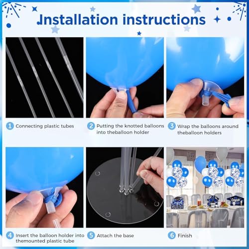Image of 6 Sets Blue Graduation Balloon Stand Kit for Table Decorations Class of 2025 Congrats Grad Table Centerpiece Grad Prom Themed Decoration for Grad School & College Ceremonies Party Supplies