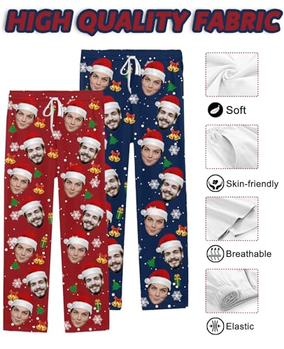 Custom Face Pajama Pants with Photo for Men Women Personalized Pet Face Sleepwear Pj Bottoms Merry Christmas Gift4