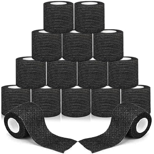 RDDAIPE 16 Rollo Venda Cohesiva, 5cmX4.5m Vendas Autoadhesivas,Tape Crossfit, Elastica Venda Autoadhesiva,Vendaje Elástico Cohesivo para Dedos,Muñeca, Deportivo,Futbol,Fisioterapia,Veterinaria,Negro