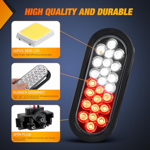 Image of Nilight Strobe Lights 2PCS 6Inch Oval 24LED Red White Warning