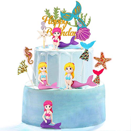 35 piezas de adorno para tarta de sirena, miniaturas de figuritas de...