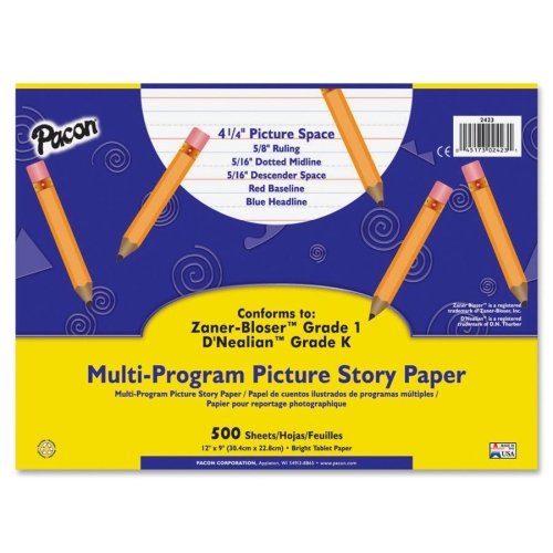 Pacon Multi-Program Picture Story Paper - 500 Sheet - 16 lb - Ruled - 12" x 9" - 500 / Ream - White Paper