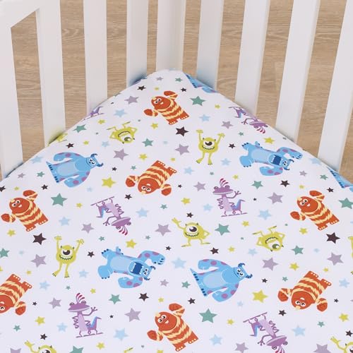Image of Disney Monsters Inc. Blue, Green, Orange and White, Sully and Mike Super Soft Nursery Fitted Crib Sheet