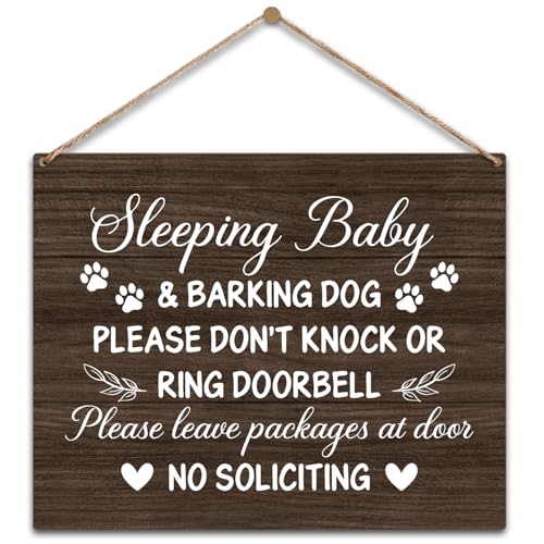 Image of Sleeping Baby Sign For Front Door Do Not Knock Or Ring Doorbell Sign, Housewarming Gifts New Home Gifts for Women Men, Wooden Sign With Rope, Wood Hanging Sign for Porch Bedroom Door Decorations -20