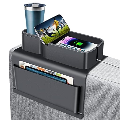 Couch Cup Holder, Easyjoy Silicone Sofa Armrest Tray with Side Pockets, Super Large Anti-Spill and Anti-Slip Big Couch Caddy with Cup Holder, Drink Holder for Couch Arm Tray, Fathers Day Dad Gifts