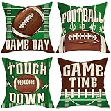 Fjfz Football Decorative Throw Pillow Covers 18 x 18 Set of 4, Sport Game Day Porch Outdoor Home Decor, Touch Down Rugby Sofa Couch Cushion Case
