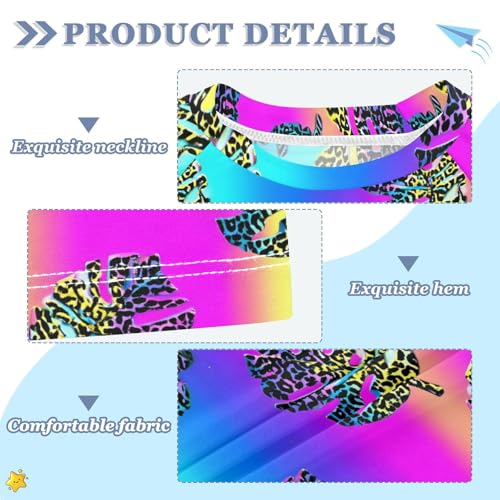 ALAZA Kids Rash Guard Girls Boys Toddler Swim Shirts Short Sleeve Leopard Monstera Leaf UPF 50+ 3T3