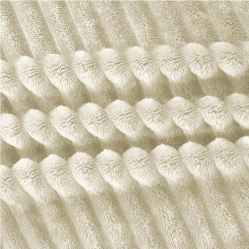 Image of BEDELITE Fleece Blanket Queen Size - 3D Ribbed Jacquard Soft and Warm Decorative Fuzzy Blankets - Cozy, Fluffy, Plush Lightweight Throw Blankets for Couch, Bed, Sofa(Beige, 90x90 inches)